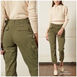 Boyish by Her Kai High-Waisted Cargo Pants Zipper/Button 6 Pockets Green Size 28